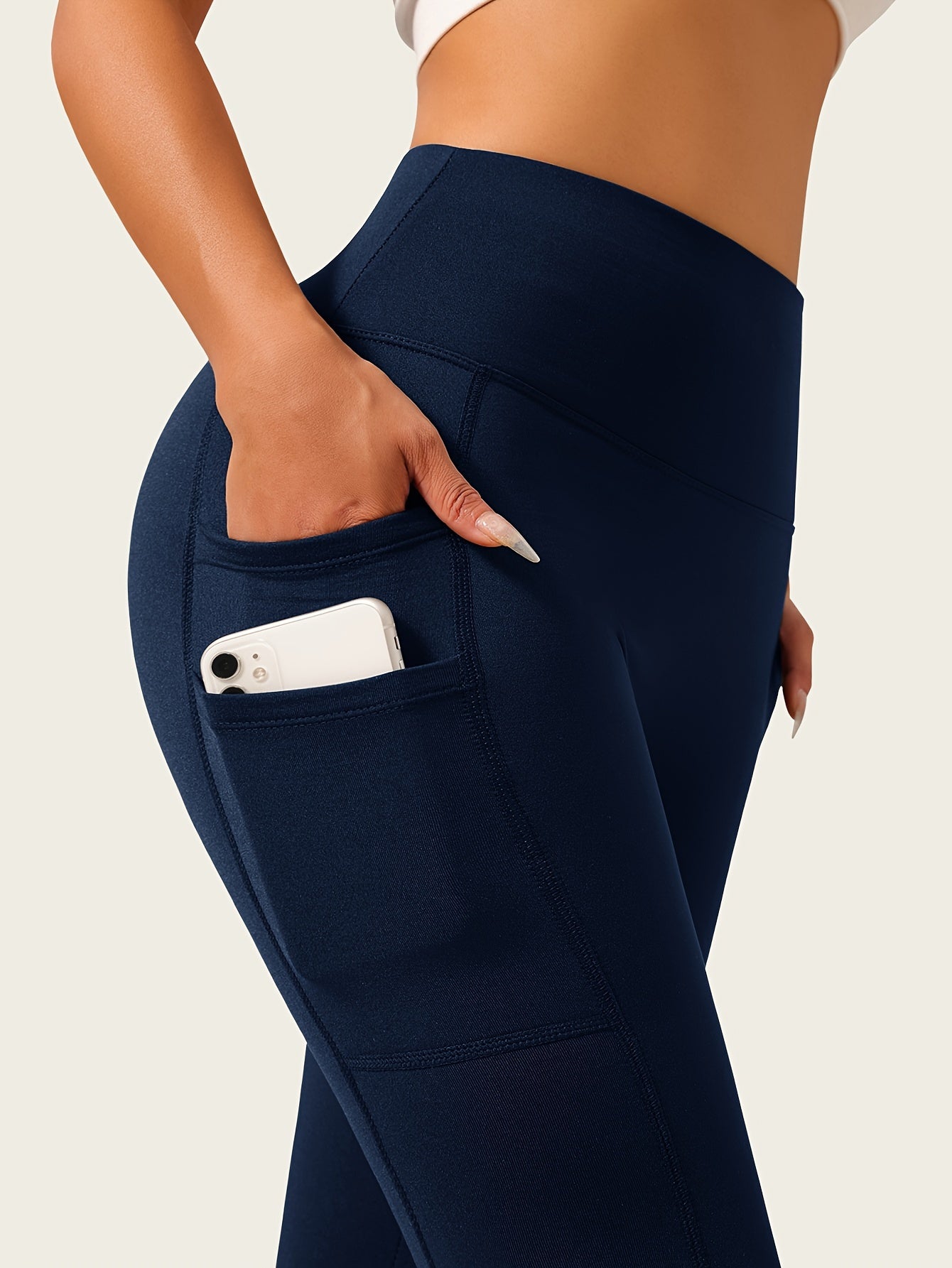 Lena | Effen Kleurige Yogabroek met Zak, Ideaal voor Hardlopen en Fitness