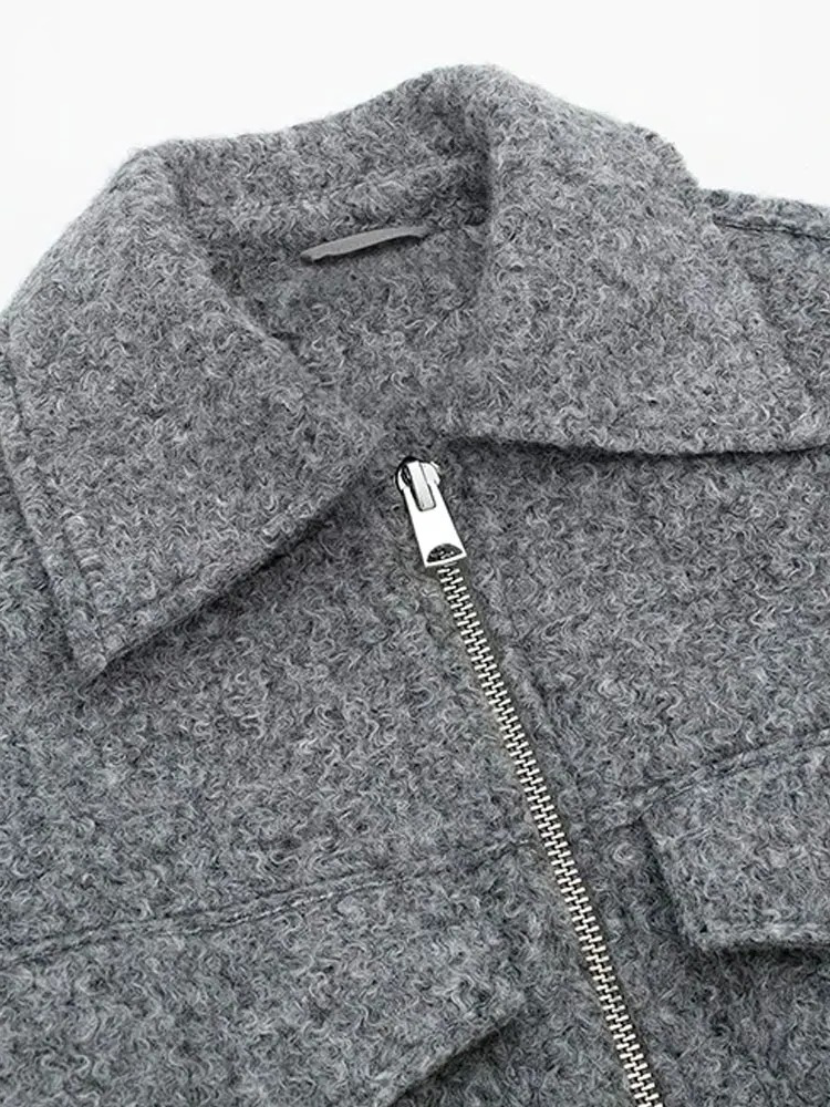 Anne Cropped Wol Look Herfst Jas Dames | Vrouwen Herfstjas Wol Grijs Zwart