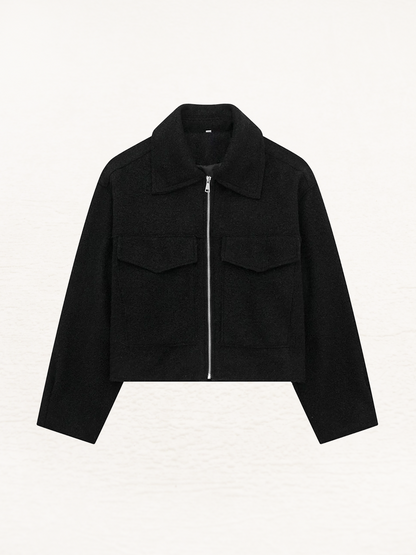 Anne Cropped Wol Look Herfst Jas Dames | Vrouwen Herfstjas Wol Grijs Zwart