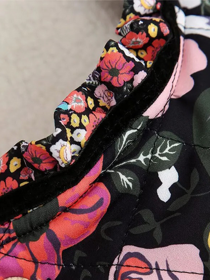 Bethany Quilt Jas Dames | Gewatteerd Jack Vrouw | Retro Print Jasje Met Bloemen Zwart-Gekleurd