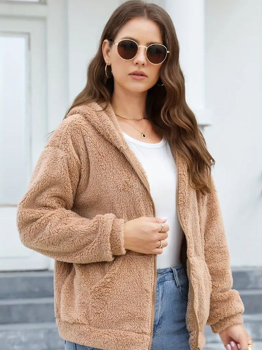 Eva | Warme fleece winterjas met capuchon en zakken