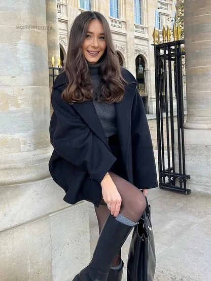 Camilla Gewatteerde Winterjas Dames | Herfstjas Met Knopen Vrouwen | Wollen Jas Zwart/Bruin