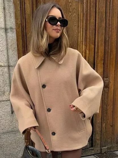 Camilla Gewatteerde Winterjas Dames | Herfstjas Met Knopen Vrouwen | Wollen Jas Zwart/Bruin