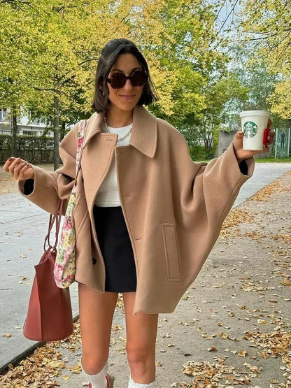 Camilla Gewatteerde Winterjas Dames | Herfstjas Met Knopen Vrouwen | Wollen Jas Zwart/Bruin