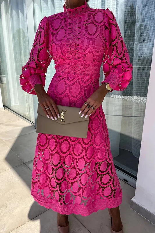 Ellie | Elegante midi-jurk met gehaakte mouwen