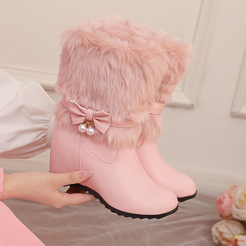 Anne - Preppy Dames Wintermode Laarzen, Slip-On, Warme Voering, Strik & Pompon Details