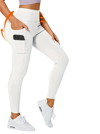 Lena | Effen Kleurige Yogabroek met Zak, Ideaal voor Hardlopen en Fitness