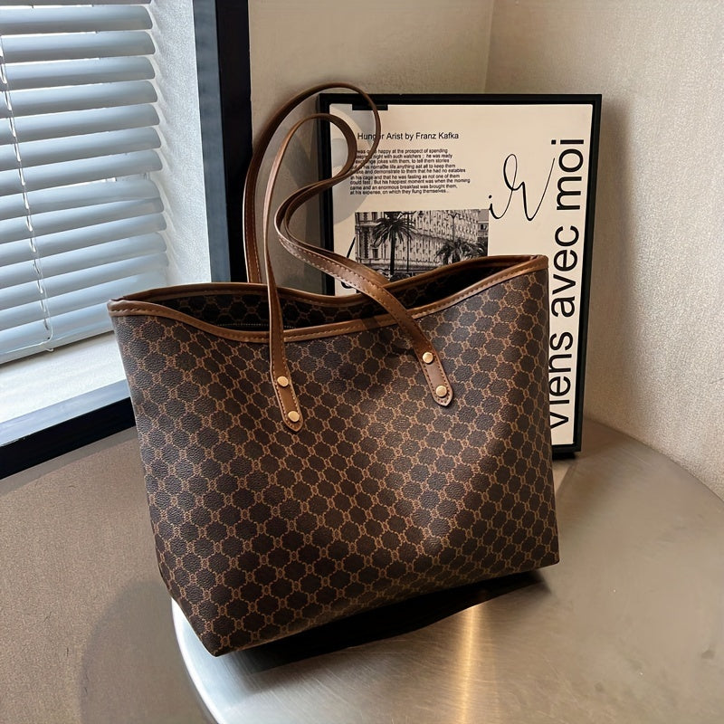 Amber | Retro Draagtas met Geometrische Print en Grote Capaciteit