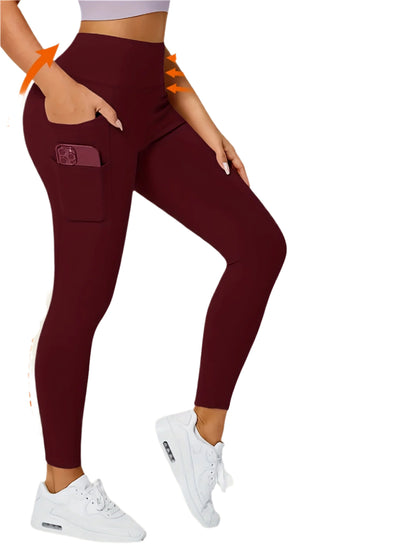 Lena | Effen Kleurige Yogabroek met Zak, Ideaal voor Hardlopen en Fitness